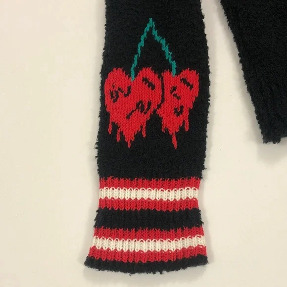 Pinko XS (up to XL) Realgar Cardigan Black w Red Green Cherry 🍒 Logo Design back - Picture 8 of 14